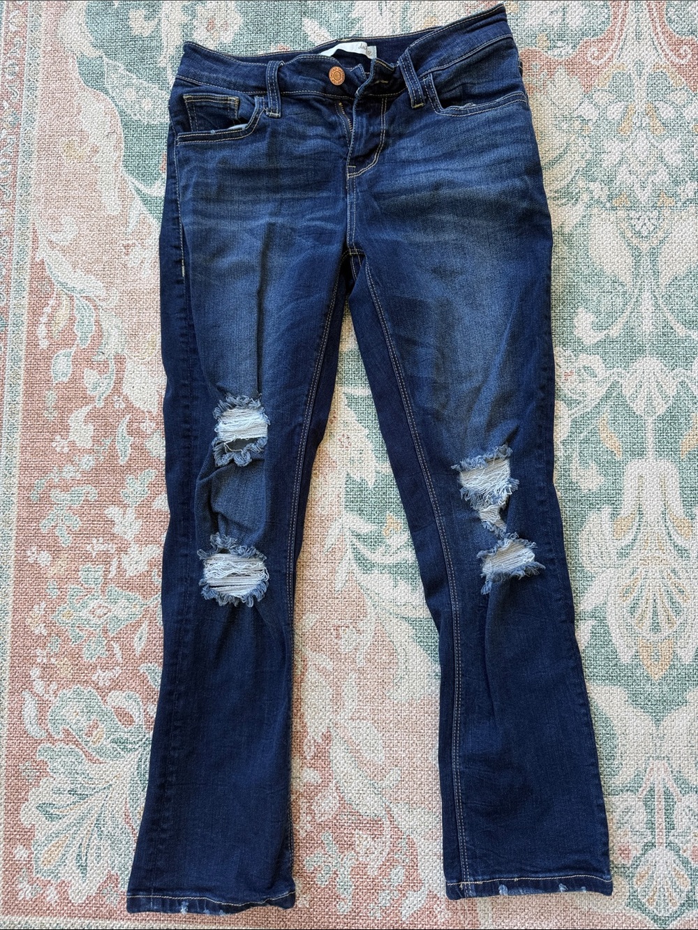 Daytrip Dark Blue Distressed Flare Jeans